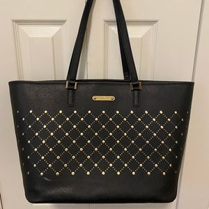 Michael Kors Black and Gold Saffiano Leather Top-Zip Tote Bag